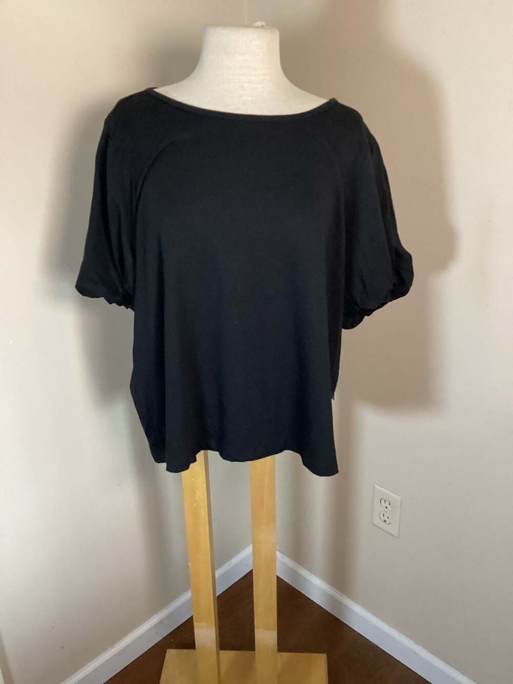 Rachel Parcell Black Puff Sleeve Knit Top XXL